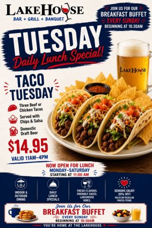 LHLV Tuesday -2026 Tuesday Specials at Lakehouse Restaurant in Lake Villa